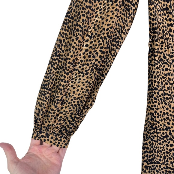 Emerson Fry May Dress Little Cheetah 100% Silk Midi Dress Long Sleeve Medium M - Picture 8 of 15